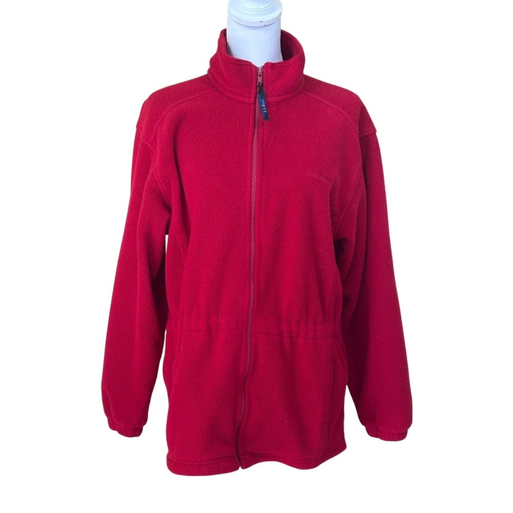 LL Bean M Red Full Zip Fleece Jacket Gorpcore Hiking Cabin Heritage Trail